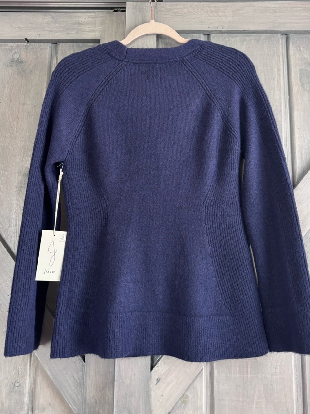 Anthropologie Joie Navy Soft Knit Cardigan Gold Buttons Ribbed Feminine Sweater - Picture 3 of 7